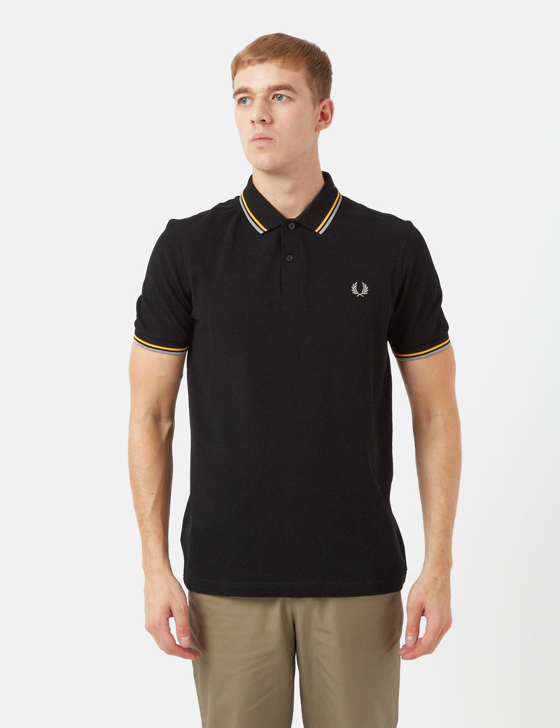 Fred Perry Twin Tipped Polo Shirt - Black/Golden Hour/CCRT I UE