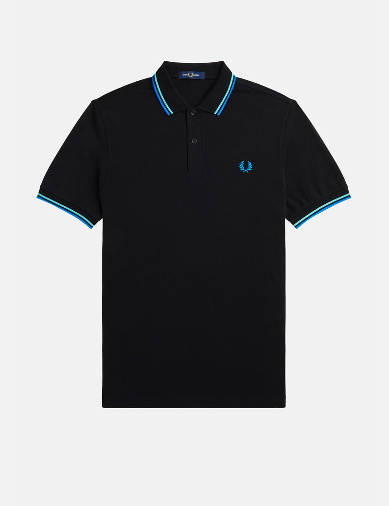 Fred Perry Twin Tipped Polo Shirt - Black/Wasabi/Vintage Sky