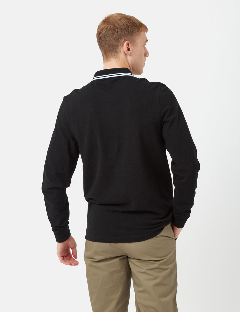 Fred Perry Twin Tipped Long Sleeve Polo Shirt - Black I Urban