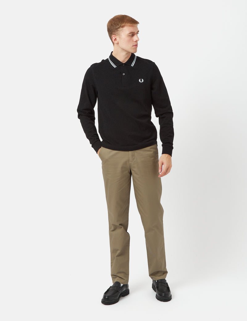 Fred Perry Twin Tipped Long Sleeve Polo Shirt - Black