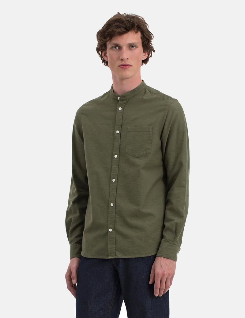 Norse Projects Hans Grandad Ripstop Shirt - Olive Green | URBAN EXCESS