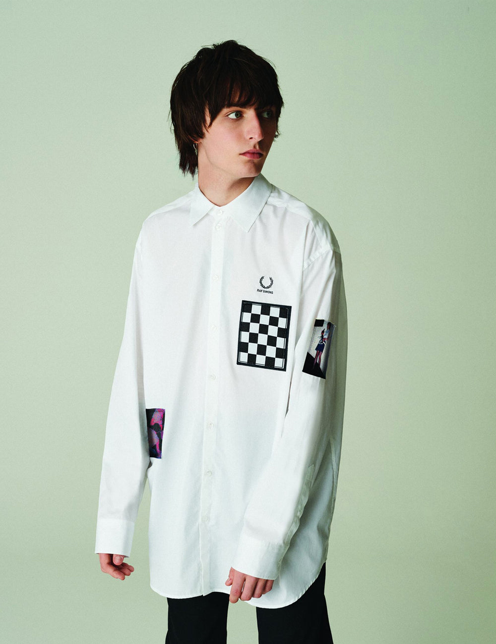 Fred Perry x Raf Simons Oversized Patched Shirt White I URBAN